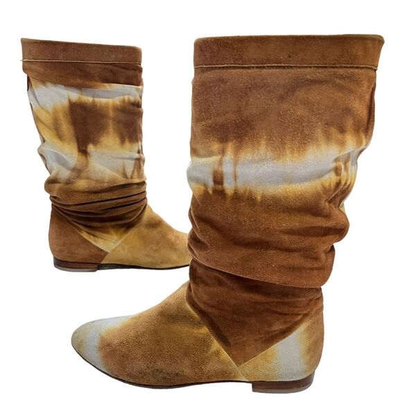 Brian Atwood Tie Dye Suede Women's Brown Ontario Batik Boots Size 6 - Picture 1 of 9
